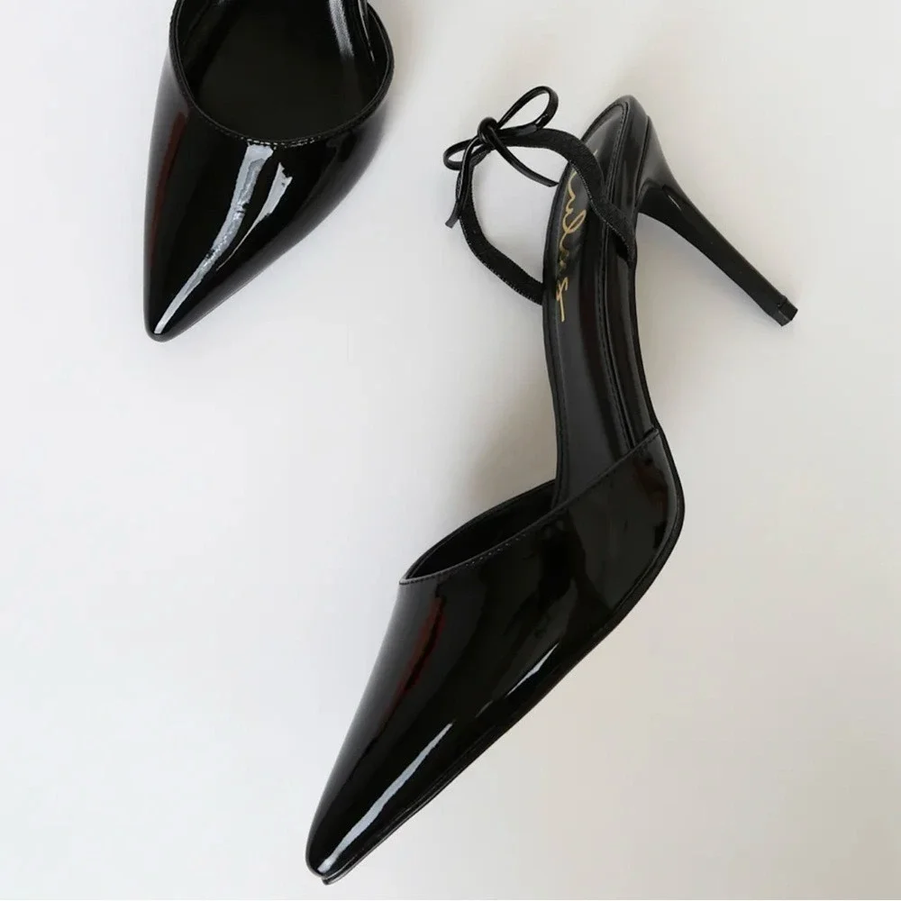 Lulu's Sagaa black patent Pointed toe sling back Heels 4 inches woman's 6.5